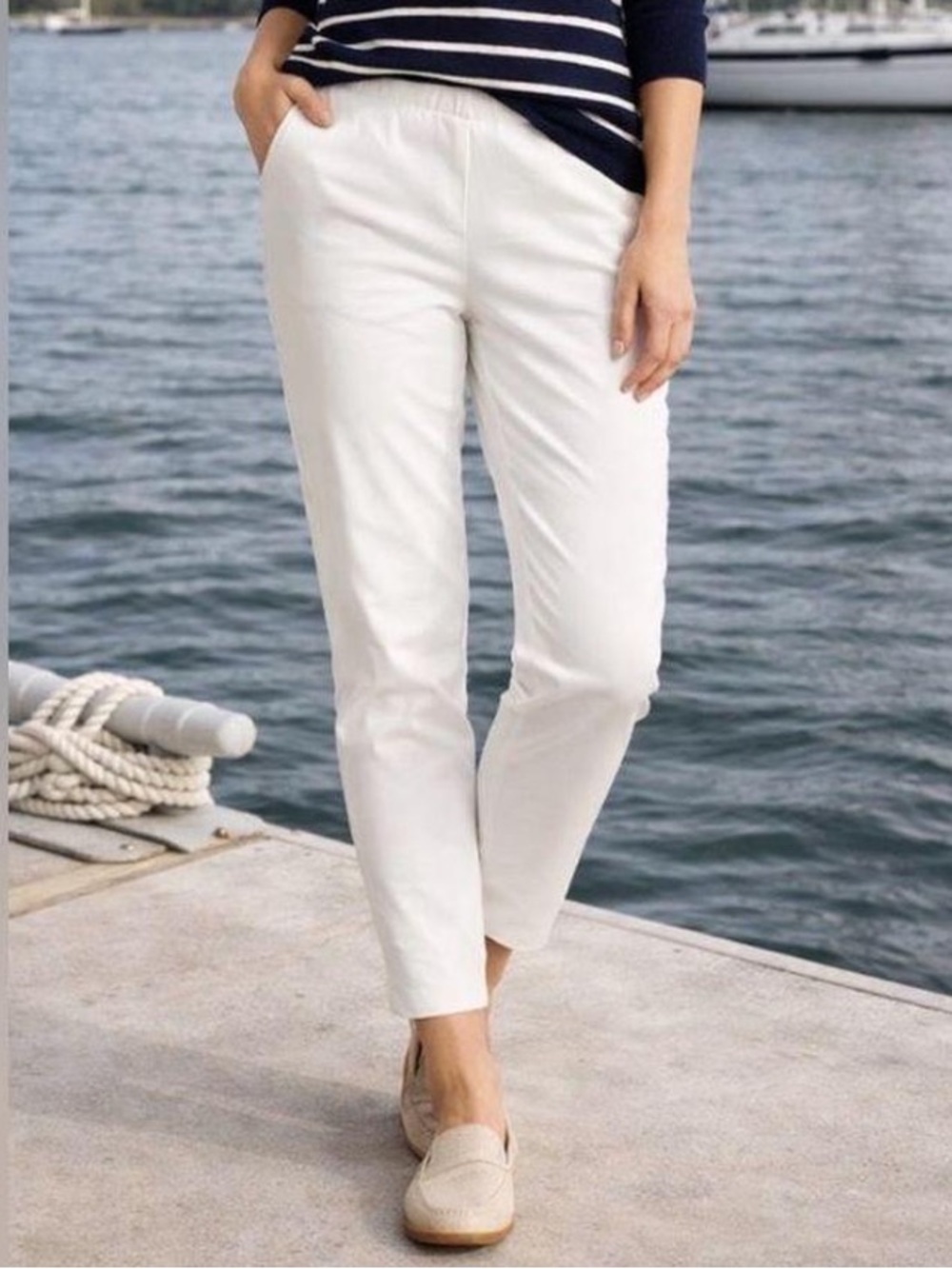 J.Jill Essential Cotton Stretch White Cropped Pull-On Ankle Pants